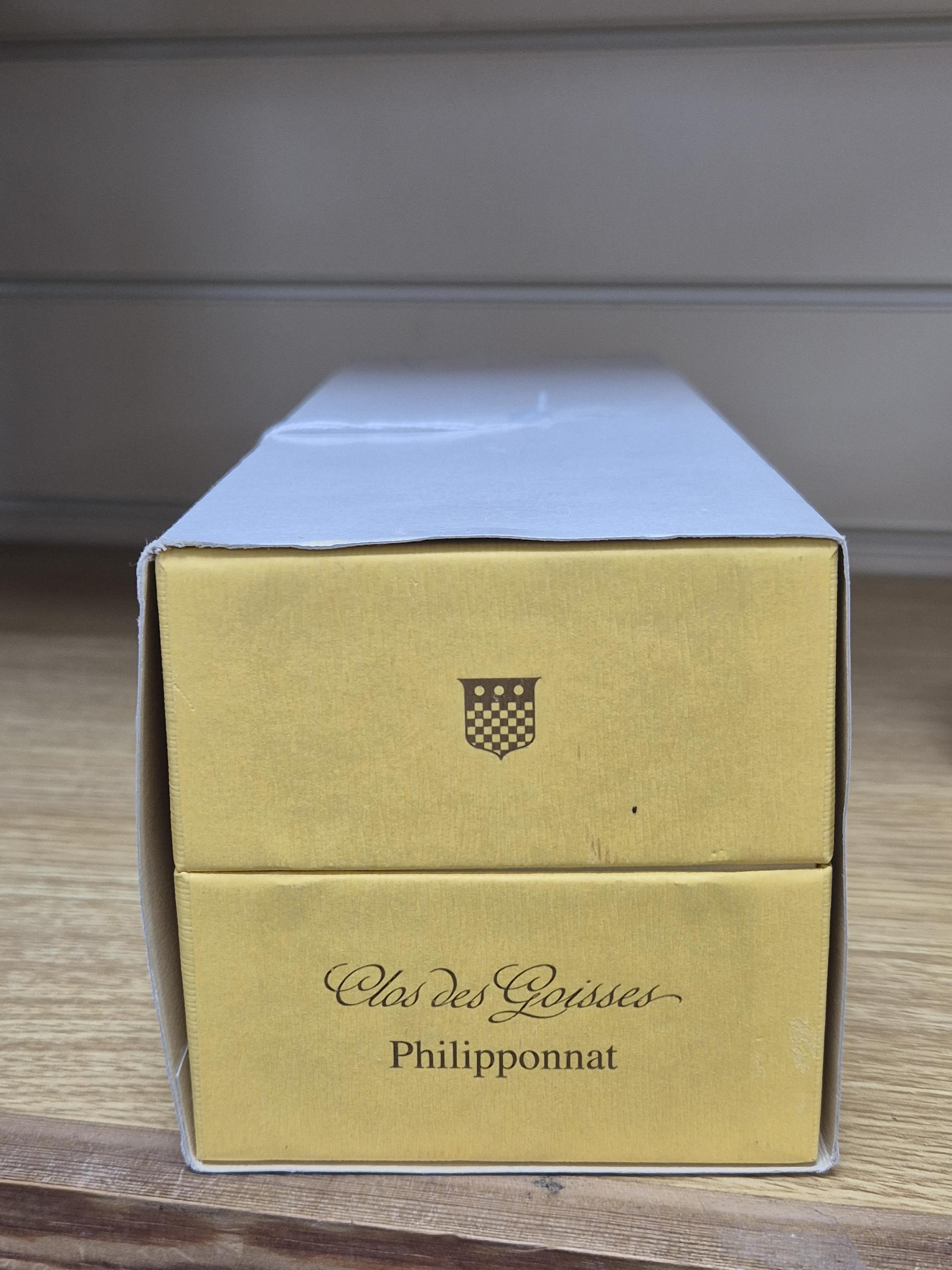 A bottle of Clos des Goisses Champagne, 1996, cased